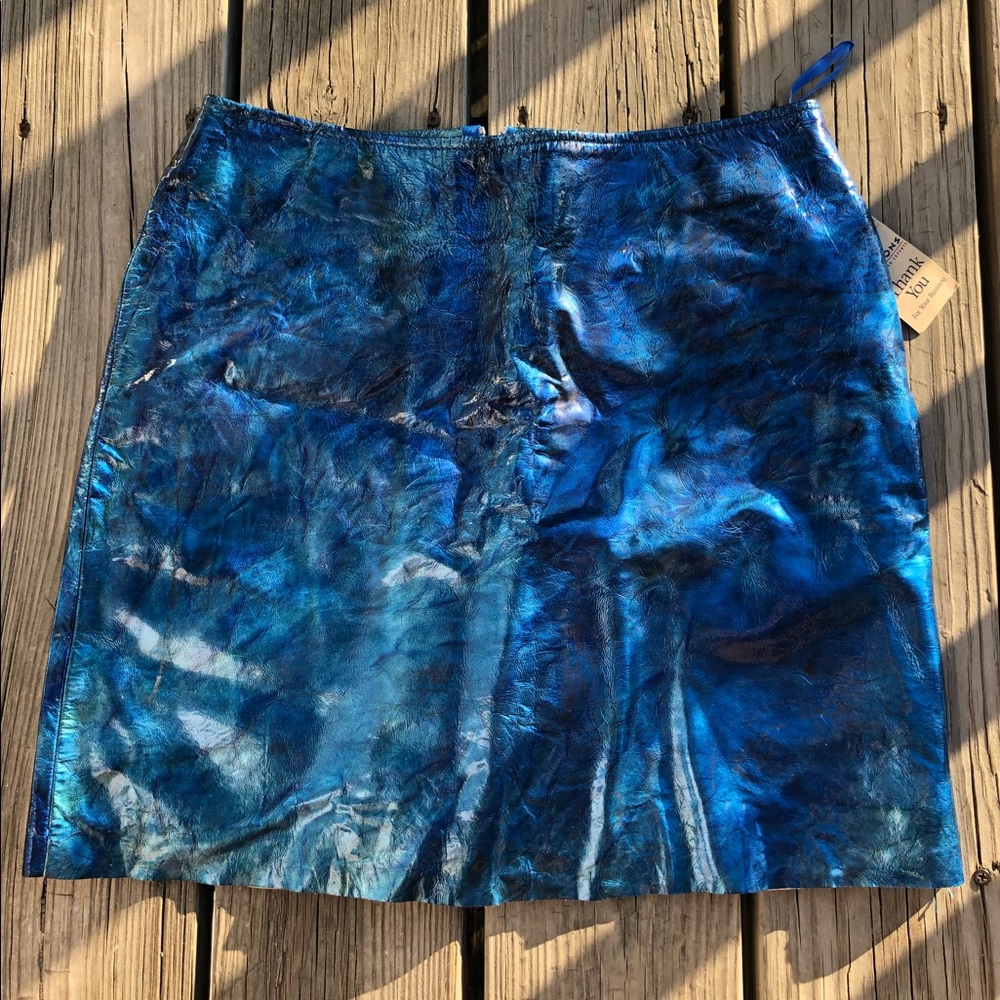 Blue patent leather skirt